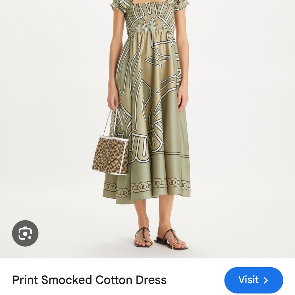 Tory Burch Green Smocked Flutter Sleeve Sundress